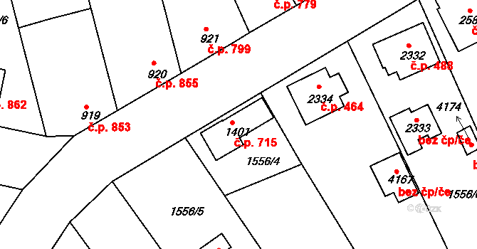 Humpolec 715 na parcele st. 1401 v KÚ Humpolec, Katastrální mapa