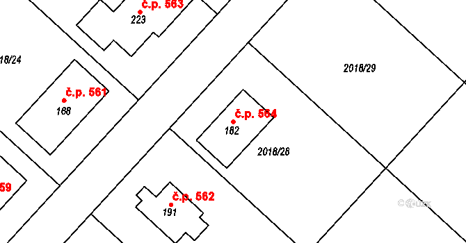 Chlupice 564, Hostěradice na parcele st. 182 v KÚ Chlupice, Katastrální mapa