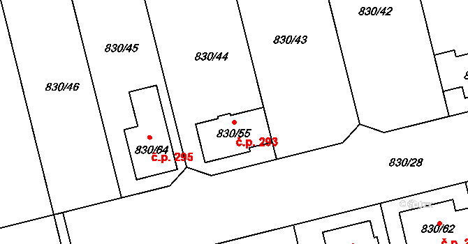 Pivín 293 na parcele st. 830/55 v KÚ Pivín, Katastrální mapa