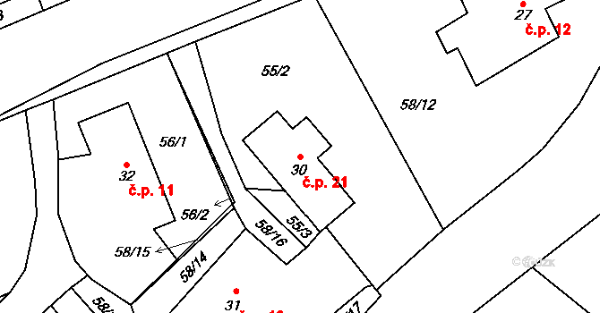 Kohoutov 21, Ždírec nad Doubravou na parcele st. 30 v KÚ Kohoutov u Ždírce nad Doubravou, Katastrální mapa