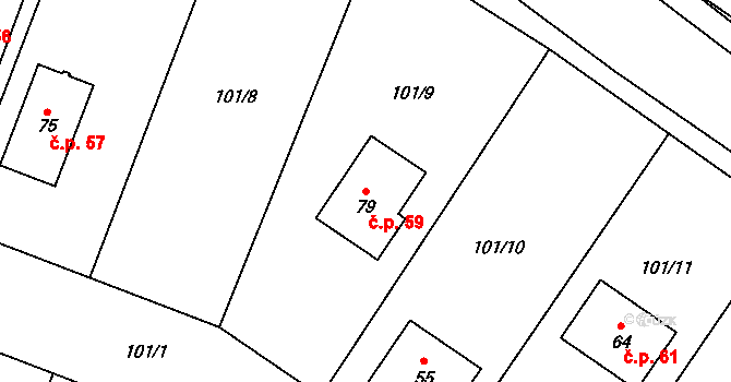 Vyšehorky 59, Líšnice na parcele st. 79 v KÚ Vyšehorky, Katastrální mapa