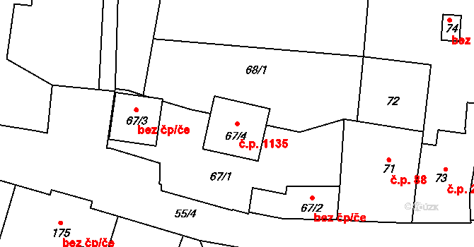 Buštěhrad 1135 na parcele st. 67/4 v KÚ Buštěhrad, Katastrální mapa