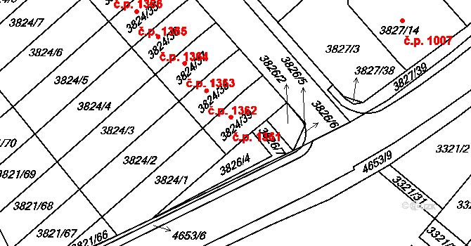 Chotěboř 1361 na parcele st. 3824/39 v KÚ Chotěboř, Katastrální mapa
