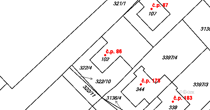 Dlouhá Ves 86, Rychnov nad Kněžnou na parcele st. 102 v KÚ Dlouhá Ves u Rychnova nad Kněžnou, Katastrální mapa