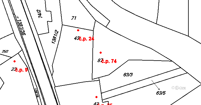 Skašov 74 na parcele st. 87 v KÚ Skašov, Katastrální mapa