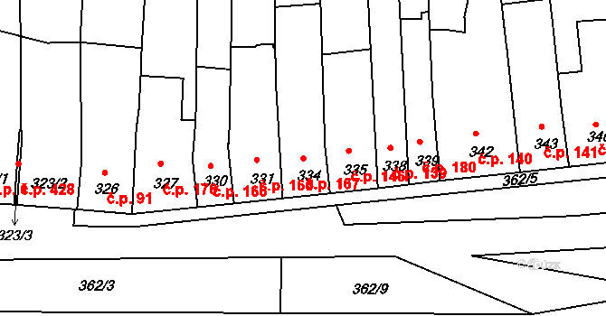 Všetuly 167, Holešov na parcele st. 334 v KÚ Všetuly, Katastrální mapa