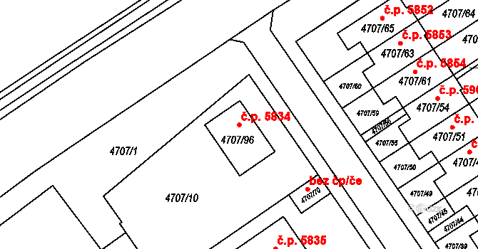 Chomutov 5834 na parcele st. 4707/96 v KÚ Chomutov I, Katastrální mapa