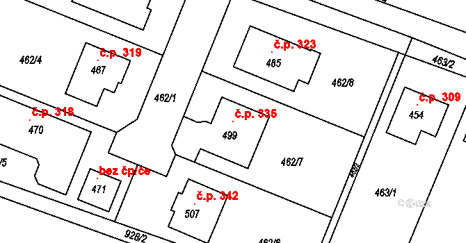 Klenovice na Hané 335 na parcele st. 499 v KÚ Klenovice na Hané, Katastrální mapa