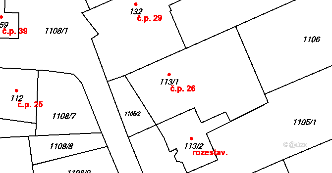 Hranice VI-Valšovice 26, Hranice na parcele st. 113/1 v KÚ Valšovice, Katastrální mapa