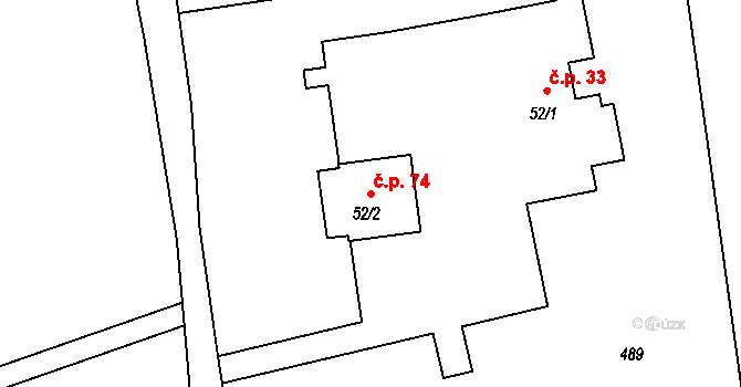 Brocná 74, Skuhrov nad Bělou na parcele st. 52/2 v KÚ Brocná, Katastrální mapa