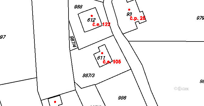 Alšovice 105, Pěnčín na parcele st. 611 v KÚ Alšovice, Katastrální mapa