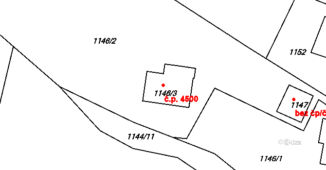 Mšeno nad Nisou 4500, Jablonec nad Nisou na parcele st. 1146/3 v KÚ Mšeno nad Nisou, Katastrální mapa