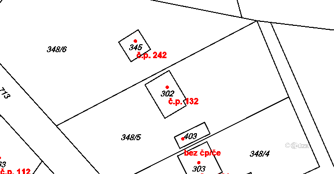 Kamenný Újezdec 132, Kamenný Přívoz na parcele st. 302 v KÚ Kamenný Přívoz, Katastrální mapa