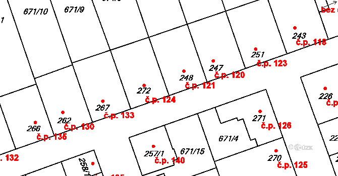 Olšany 121, Brandýsek na parcele st. 248/1 v KÚ Brandýsek, Katastrální mapa
