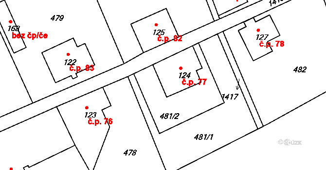 Horní Světlá 77, Mařenice na parcele st. 124 v KÚ Horní Světlá pod Luží, Katastrální mapa