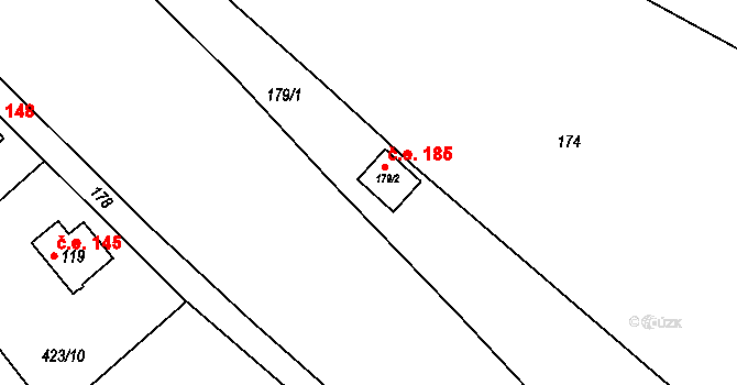 Rounek 185, Vyskytná nad Jihlavou na parcele st. 179/2 v KÚ Rounek, Katastrální mapa