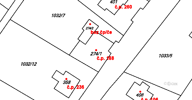 Bozkov 188 na parcele st. 274/1 v KÚ Bozkov, Katastrální mapa