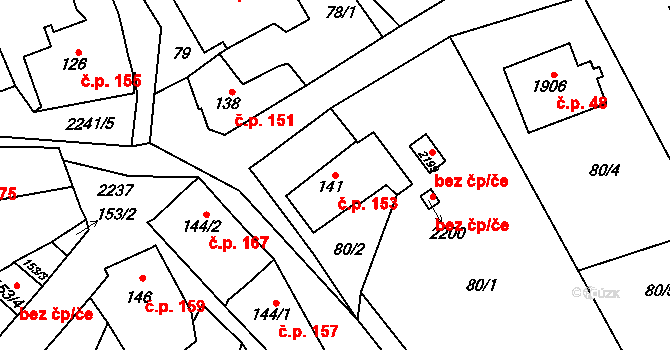 Lomnice nad Popelkou 153 na parcele st. 141 v KÚ Lomnice nad Popelkou, Katastrální mapa