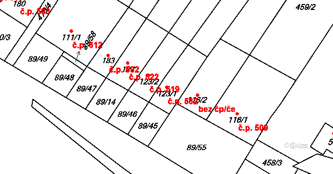 Chvalčov 532 na parcele st. 123/1 v KÚ Chvalčova Lhota, Katastrální mapa