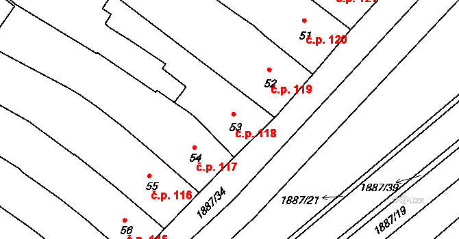 Chvalšiny 118 na parcele st. 53 v KÚ Chvalšiny, Katastrální mapa