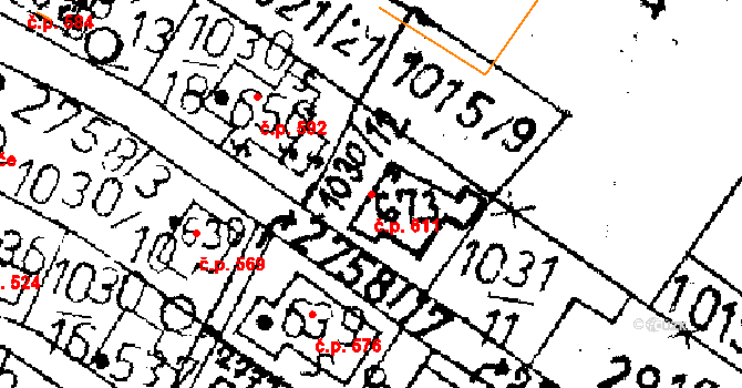 Kamenický Šenov 611 na parcele st. 673 v KÚ Kamenický Šenov, Katastrální mapa