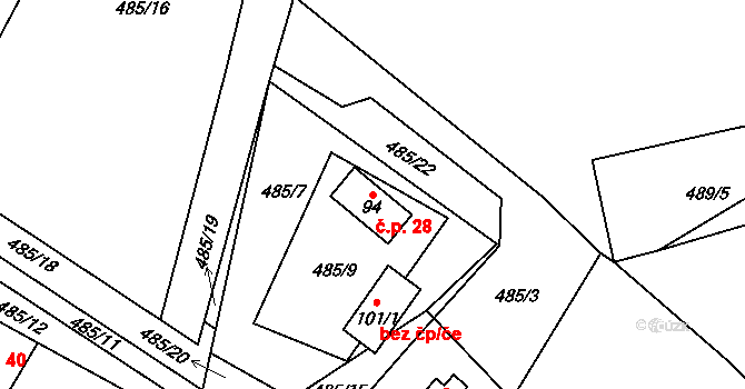 Ždírec 28 na parcele st. 94 v KÚ Ždírec v Podbezdězí, Katastrální mapa