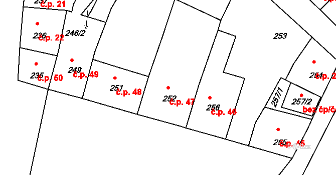 Mimoň III 47, Mimoň na parcele st. 252 v KÚ Mimoň, Katastrální mapa
