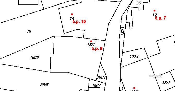 Litochovice nad Labem 9, Prackovice nad Labem na parcele st. 15/1 v KÚ Litochovice nad Labem, Katastrální mapa