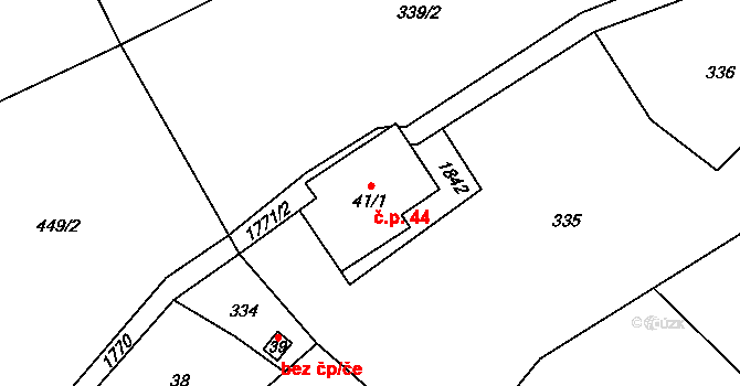 Bratrouchov 44, Jablonec nad Jizerou na parcele st. 41/1 v KÚ Bratrouchov, Katastrální mapa