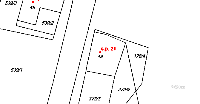 Zadní Poříčí 21, Březnice na parcele st. 49 v KÚ Přední Poříčí, Katastrální mapa