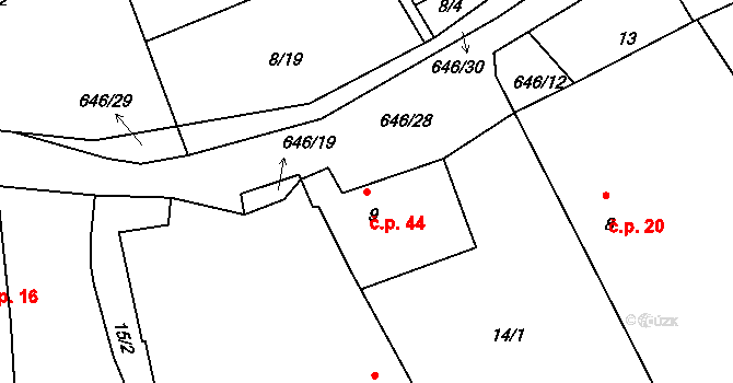 Mnich 44, Kardašova Řečice na parcele st. 9 v KÚ Mnich u Kardašovy Řečice, Katastrální mapa