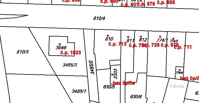 Lysá nad Labem 713 na parcele st. 810 v KÚ Lysá nad Labem, Katastrální mapa