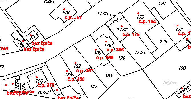 Proboštov 366 na parcele st. 180 v KÚ Proboštov u Teplic, Katastrální mapa