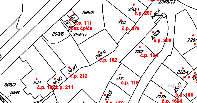 Mařatice 162, Uherské Hradiště na parcele st. 233/9 v KÚ Mařatice, Katastrální mapa
