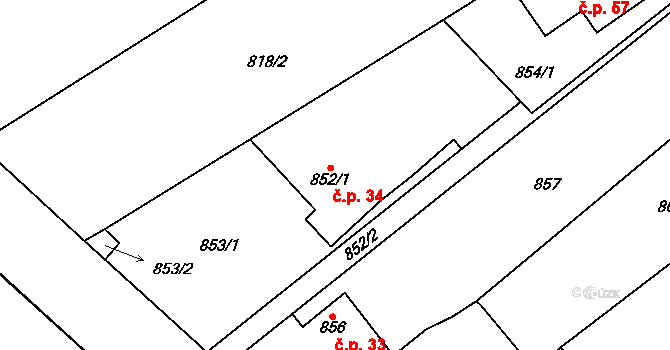 Černý Dub 34, Homole na parcele st. 852/1 v KÚ Homole, Katastrální mapa