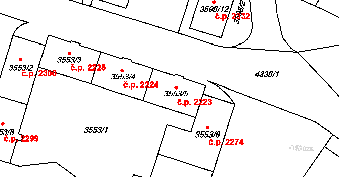 Teplice 2223 na parcele st. 3553/5 v KÚ Teplice, Katastrální mapa