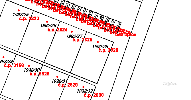 Teplice 2826 na parcele st. 1992/28 v KÚ Teplice, Katastrální mapa