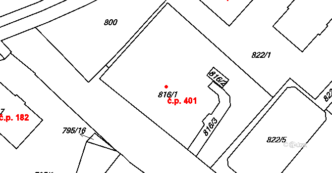 Místek 401, Frýdek-Místek na parcele st. 816/1 v KÚ Místek, Katastrální mapa