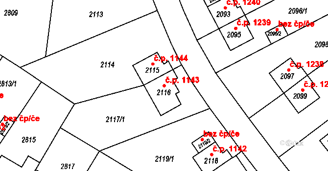 Sokolov 1143 na parcele st. 2116 v KÚ Sokolov, Katastrální mapa