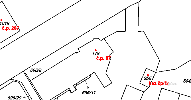 Háje 67, Cheb na parcele st. 119 v KÚ Háje u Chebu, Katastrální mapa