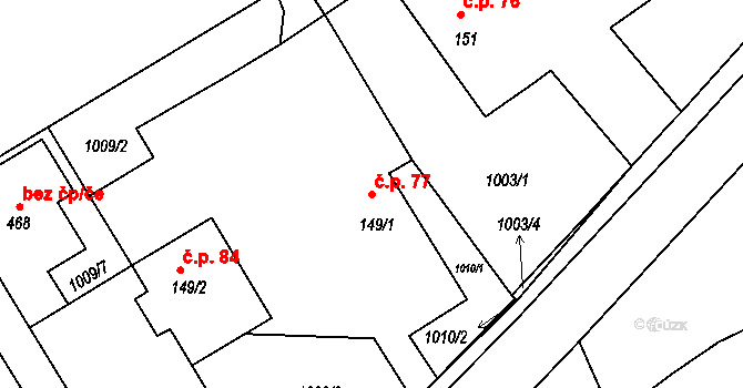 Kvasiny 77 na parcele st. 149/1 v KÚ Kvasiny, Katastrální mapa