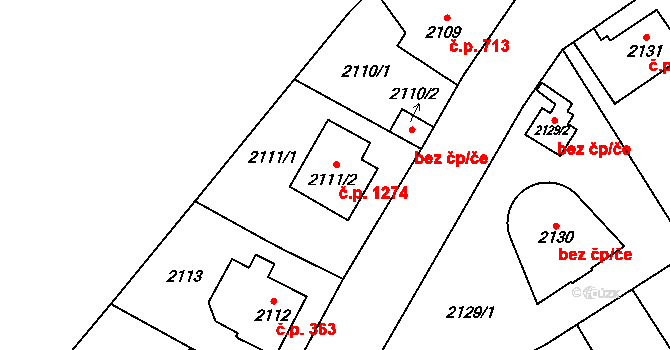 Radotín 1274, Praha na parcele st. 2111/2 v KÚ Radotín, Katastrální mapa