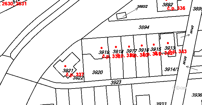 Záběhlice 338, Praha na parcele st. 3919 v KÚ Záběhlice, Katastrální mapa