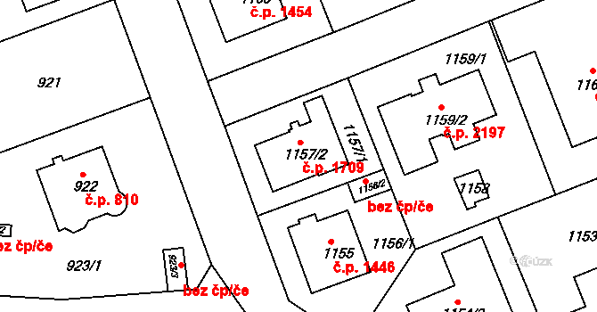 Modřany 1709, Praha na parcele st. 1157/2 v KÚ Modřany, Katastrální mapa