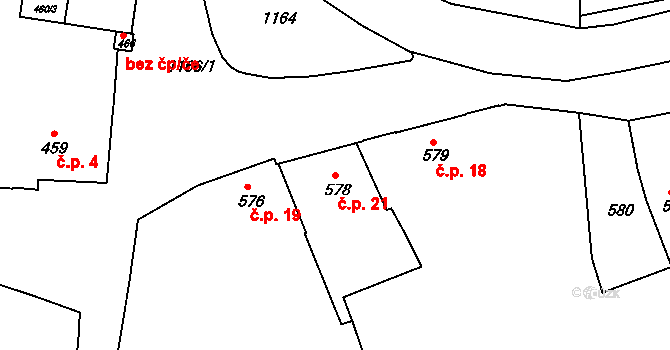 Velká Chuchle 21, Praha na parcele st. 578 v KÚ Velká Chuchle, Katastrální mapa