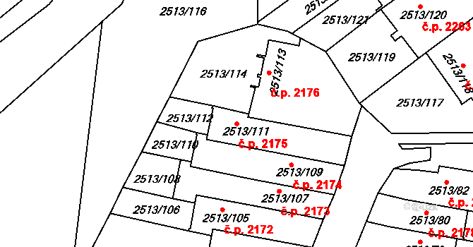 Dejvice 2175, Praha na parcele st. 2513/111 v KÚ Dejvice, Katastrální mapa