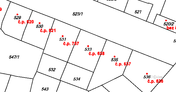 Vršovice 638, Praha na parcele st. 533 v KÚ Vršovice, Katastrální mapa