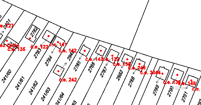 Sezimovo Ústí 132 na parcele st. 2786 v KÚ Sezimovo Ústí, Katastrální mapa