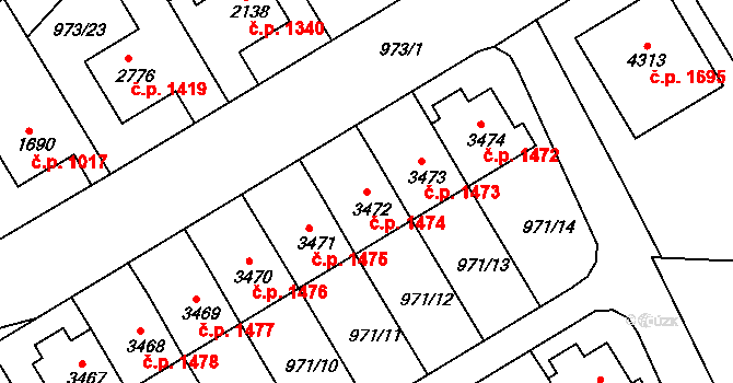 Pražské Předměstí 1474, Hradec Králové na parcele st. 3472 v KÚ Pražské Předměstí, Katastrální mapa