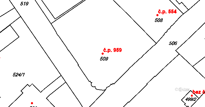 Rumburk 1 959, Rumburk na parcele st. 509 v KÚ Rumburk, Katastrální mapa